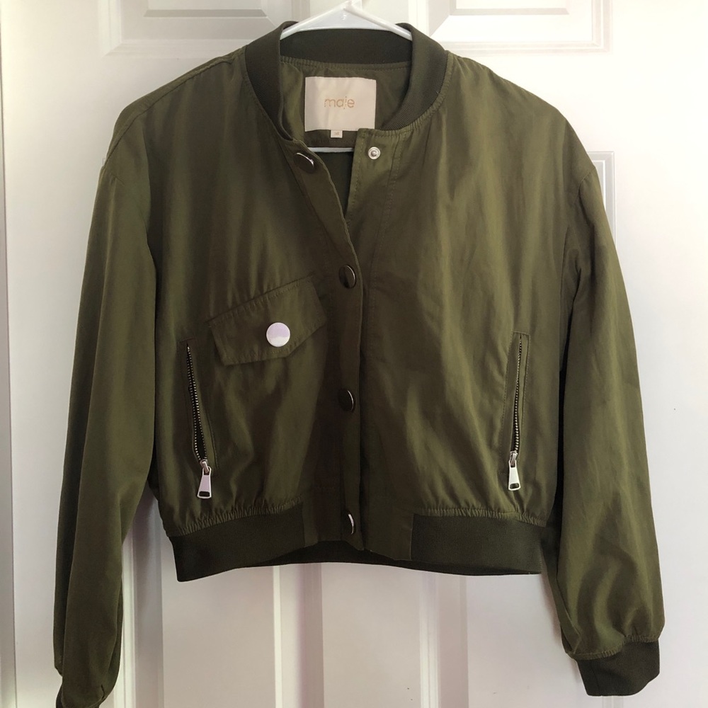 Maje army green cropped bomber jacket